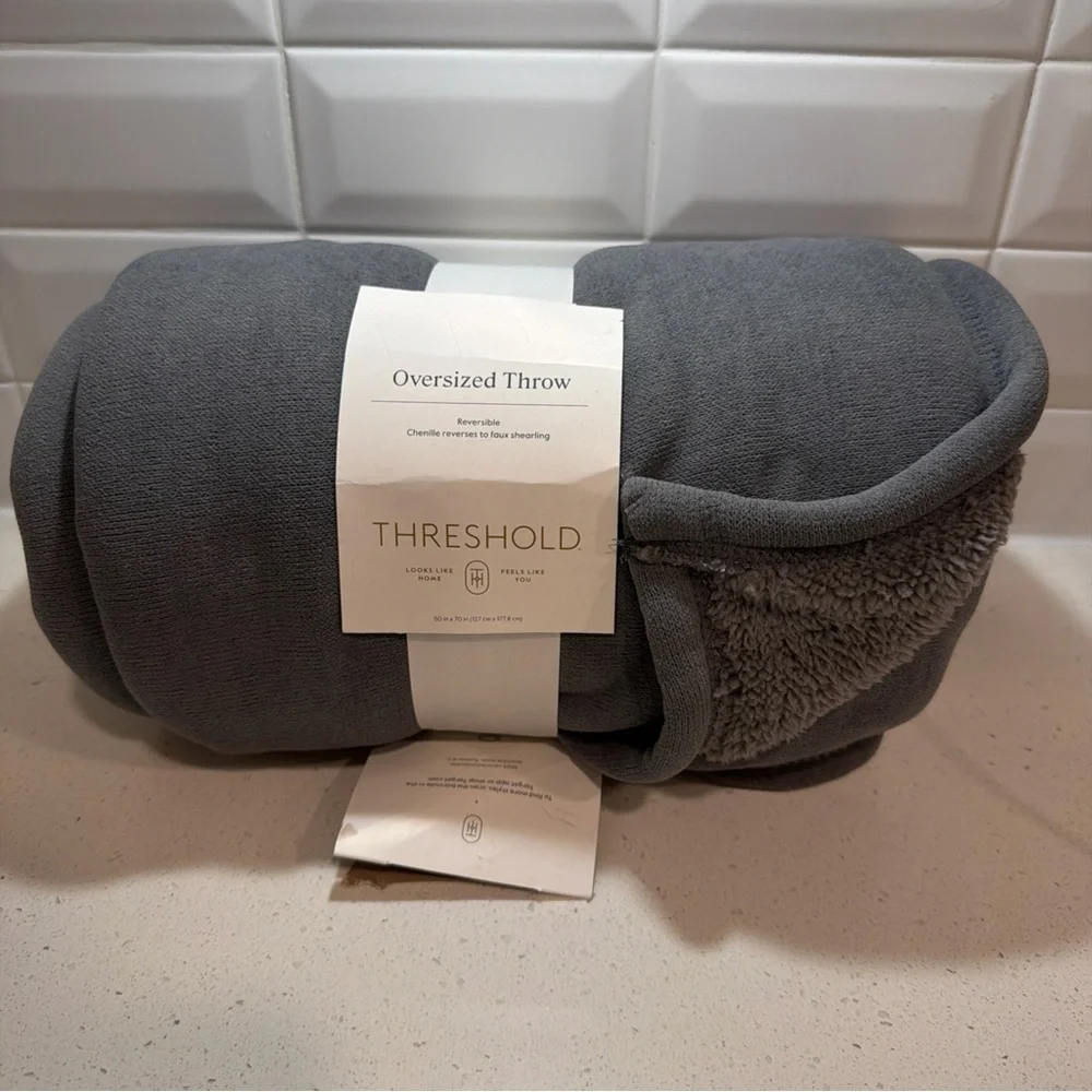 Chenille Throw Blanket with Faux Shearling Reverse Gray - Threshold Lightweight